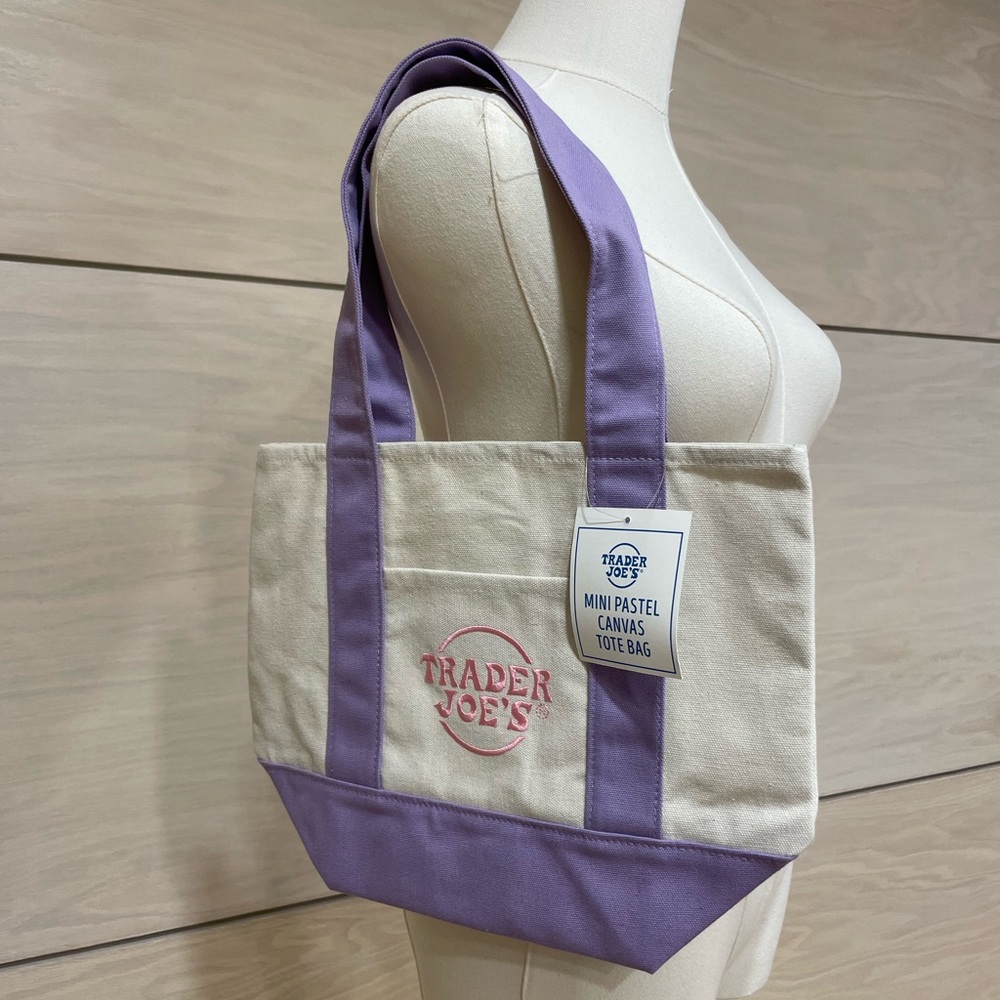 Trader Joe's Pastel Purple and Cream Canvas Tote